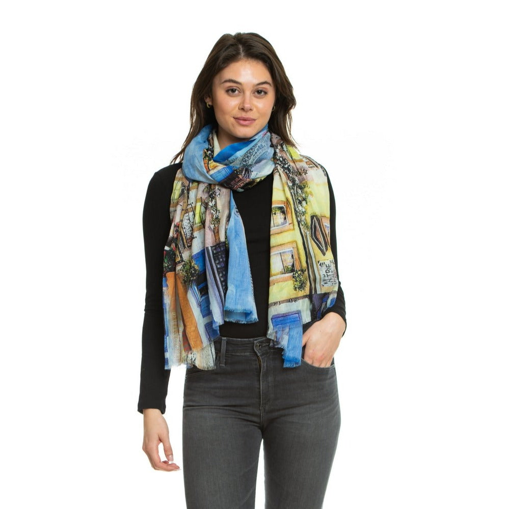 Sciarpa Quadrata Tolani IKAT – Pavone Lime/giallo, Viscosa/cotone, Donna