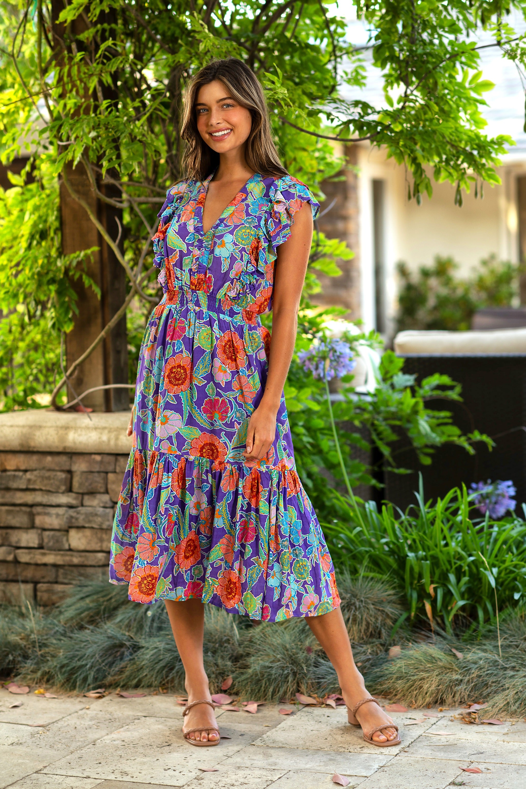 bohemian garden dress Sunset Floral Cotton Tunic Dress