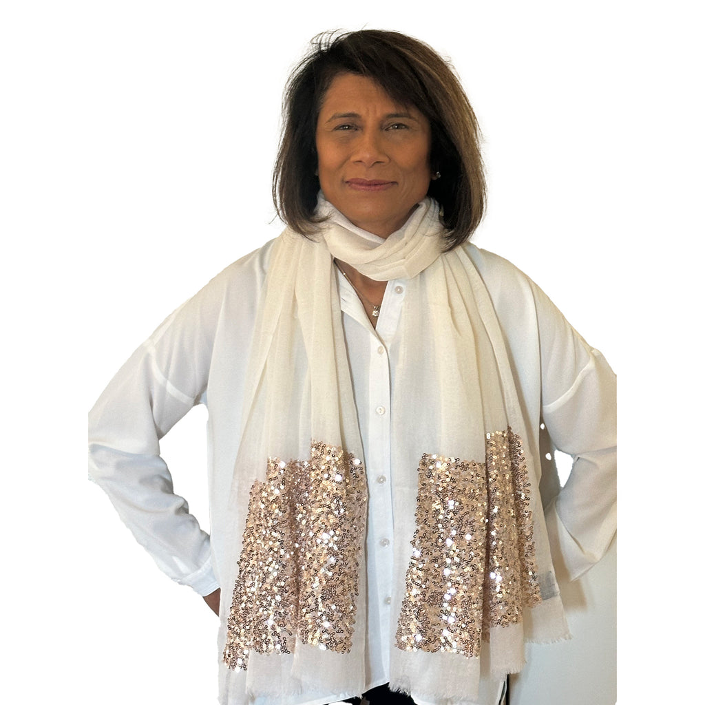 Beige Sequins Scarf