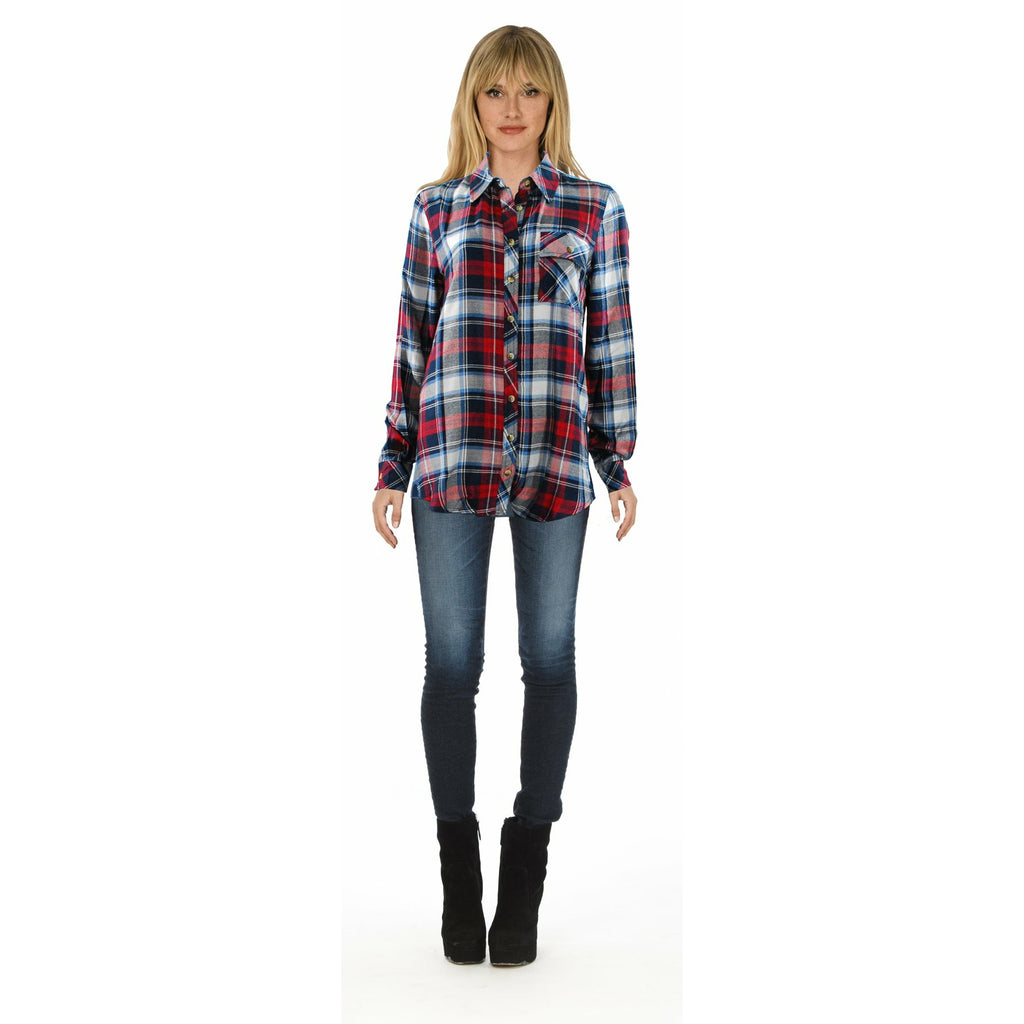 Emma Red Navy Plaid Top